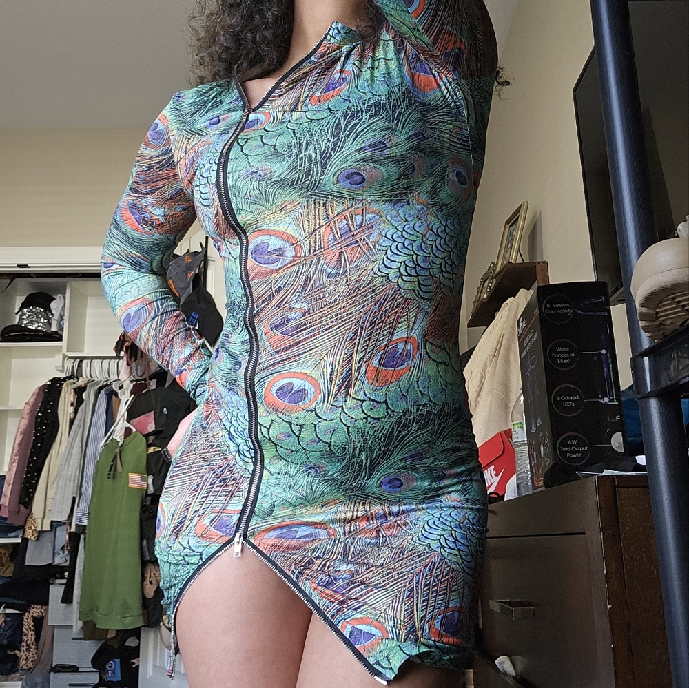 Multi-color green peacock dress